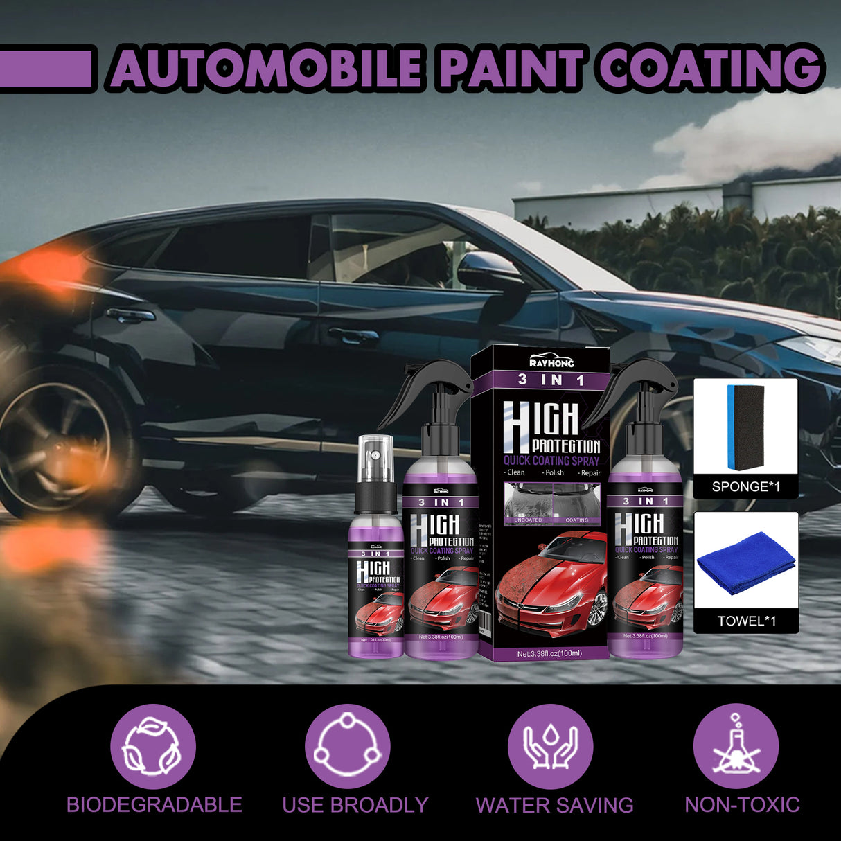 3 In 1 High Protection Quick Car Coating Spray, Diy Paint Change Color Cleaning Coating Spray - V.I.P Digital Presence