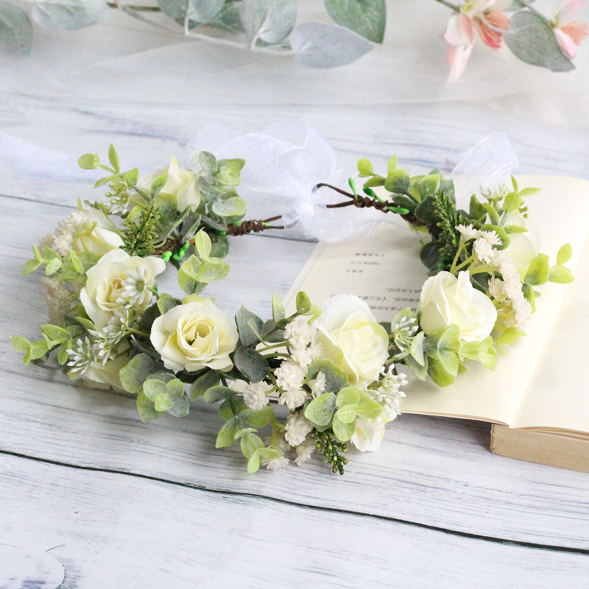 Forest style curled edge rose headband simulated starry sky flower wreath bride's wedding headpiece - V.I.P Digital Presence