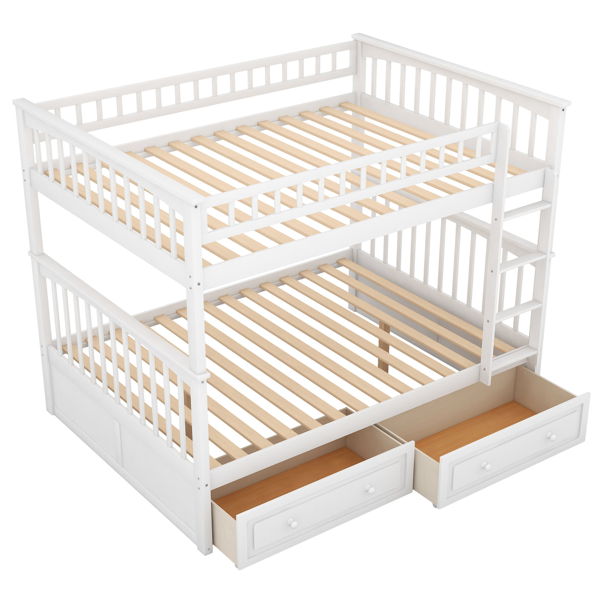 Full over Full Bunk Bed with Drawers Convertible Beds White