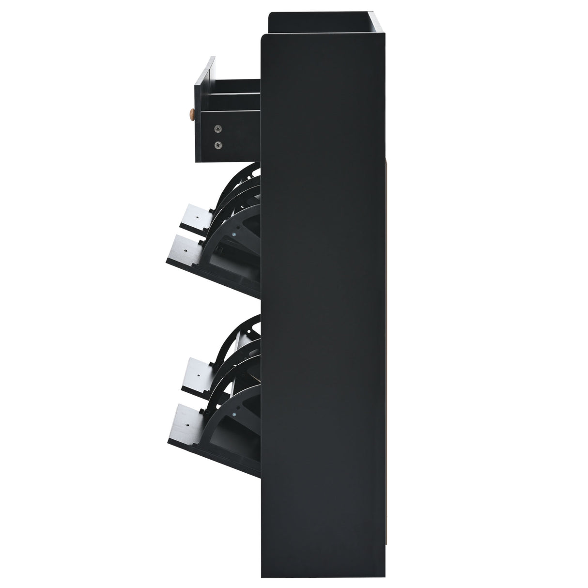 ONTREND modern shoe cabinet with 4 flipped drawers, multifunctional double-layer shoe storage with drawers, black. - V.I.P Digital Presence