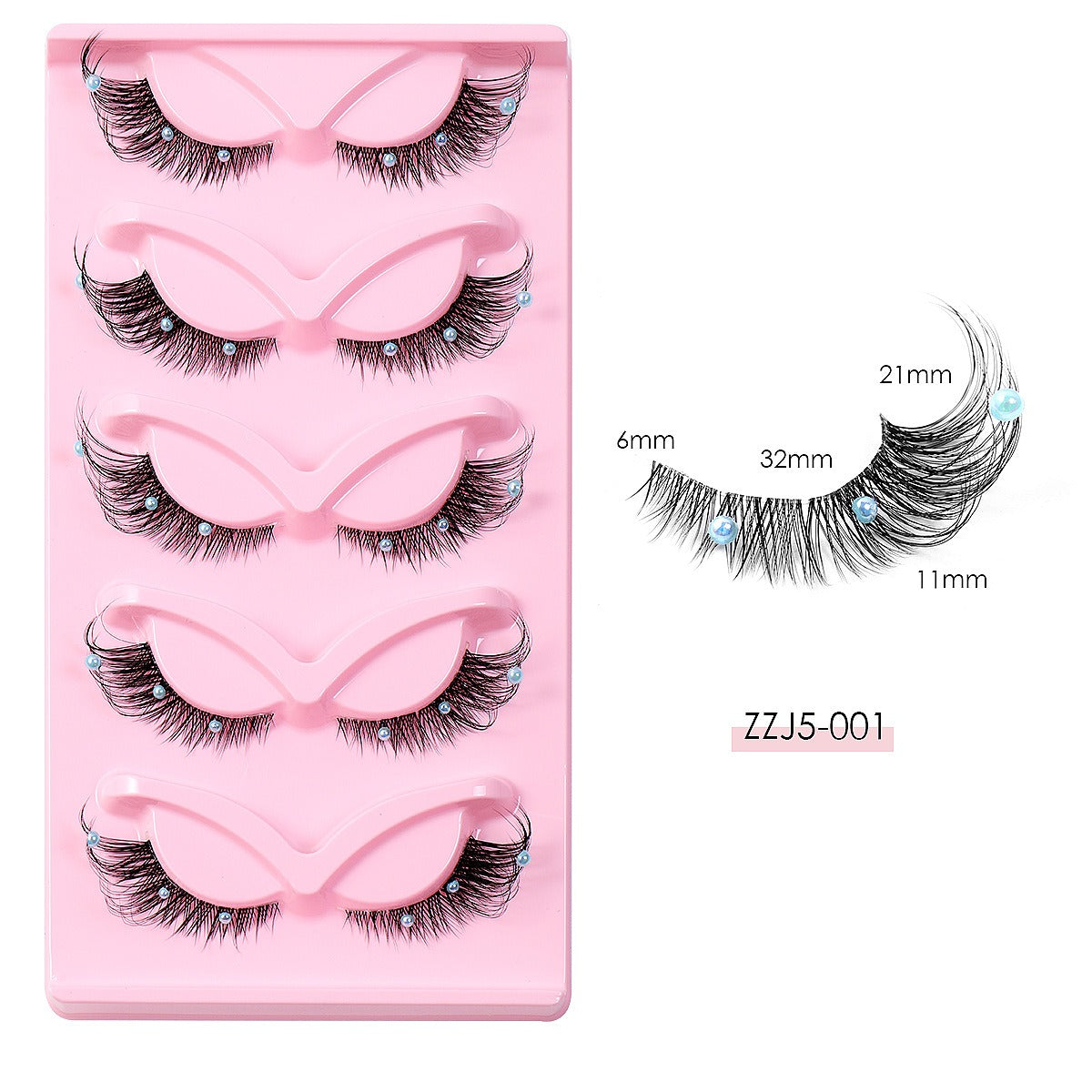 Clear Band Corner Foxy Winged Cat Eye 3D Strip Lashes Silk Party Full False Eyelash Vegan Faux Mink Eyelash With Diamond Pearl - V.I.P Digital Presence