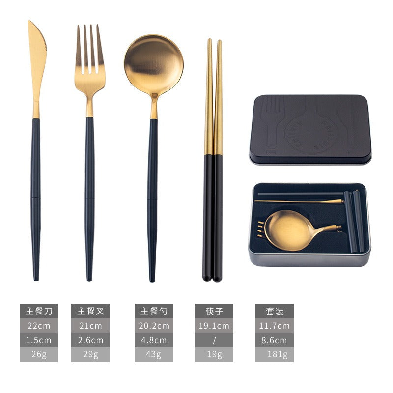 304 stainless steel portable tableware steak knife fork spoon chopsticks detachable folding tableware set - V.I.P Digital Presence