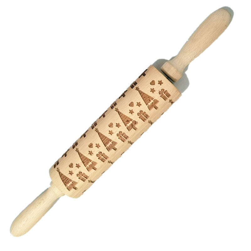 Wooden Rolling Pin Beech Wood Laser Engraved Printing Rolling Pin Christmas Flip Sugar Cookie Pressing Stick - V.I.P Digital Presence