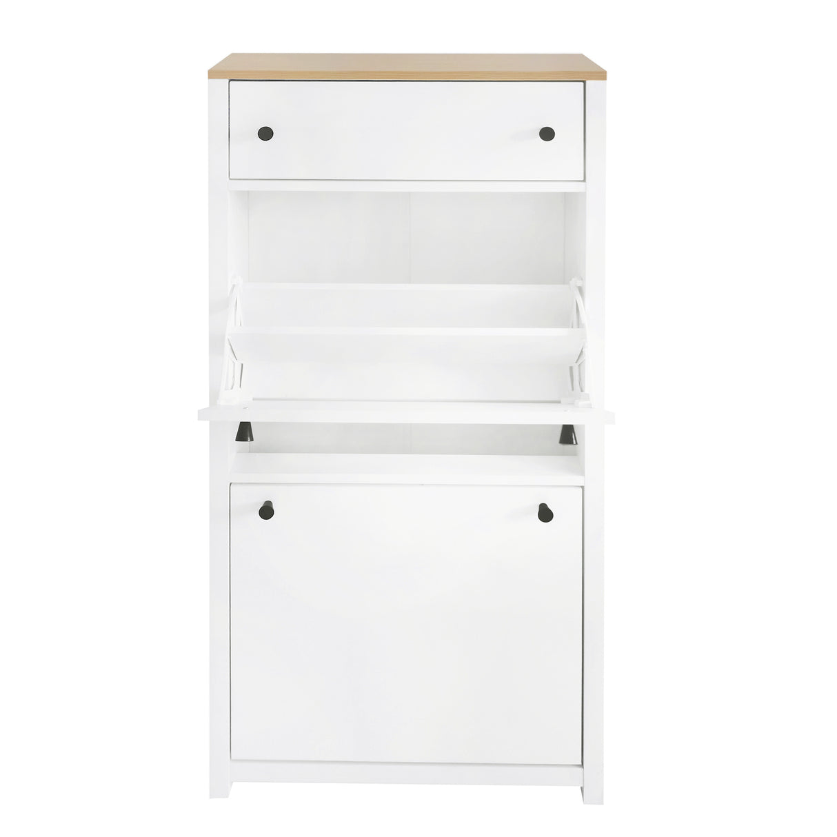 ONTREND with 2 flip drawers, top shoe cabinet with drawers, independent shoe rack with adjustable panel, white - V.I.P Digital Presence