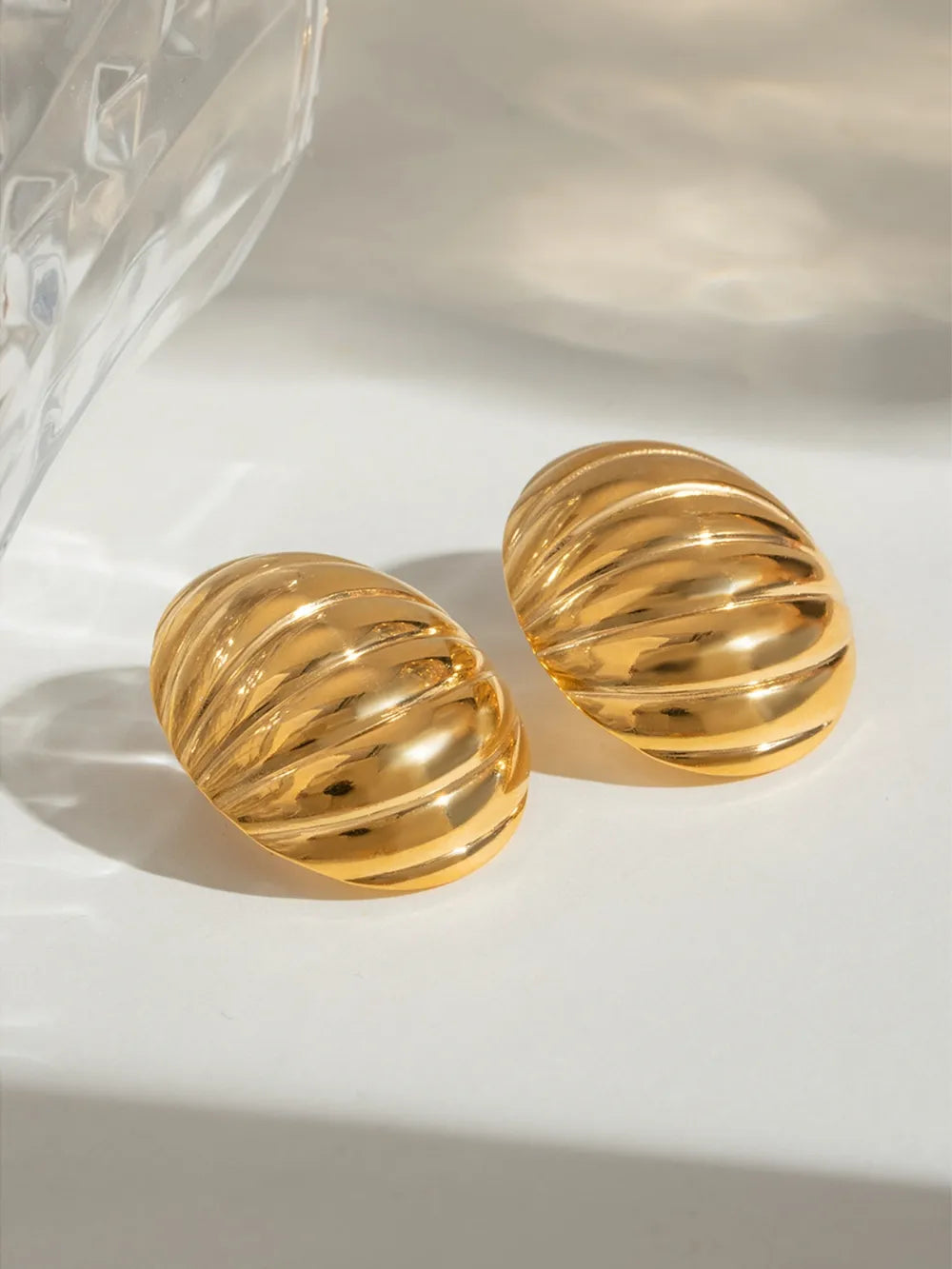 18K Gold-Plated Stainless Steel Ribbed Earrings - V.I.P Digital Presence