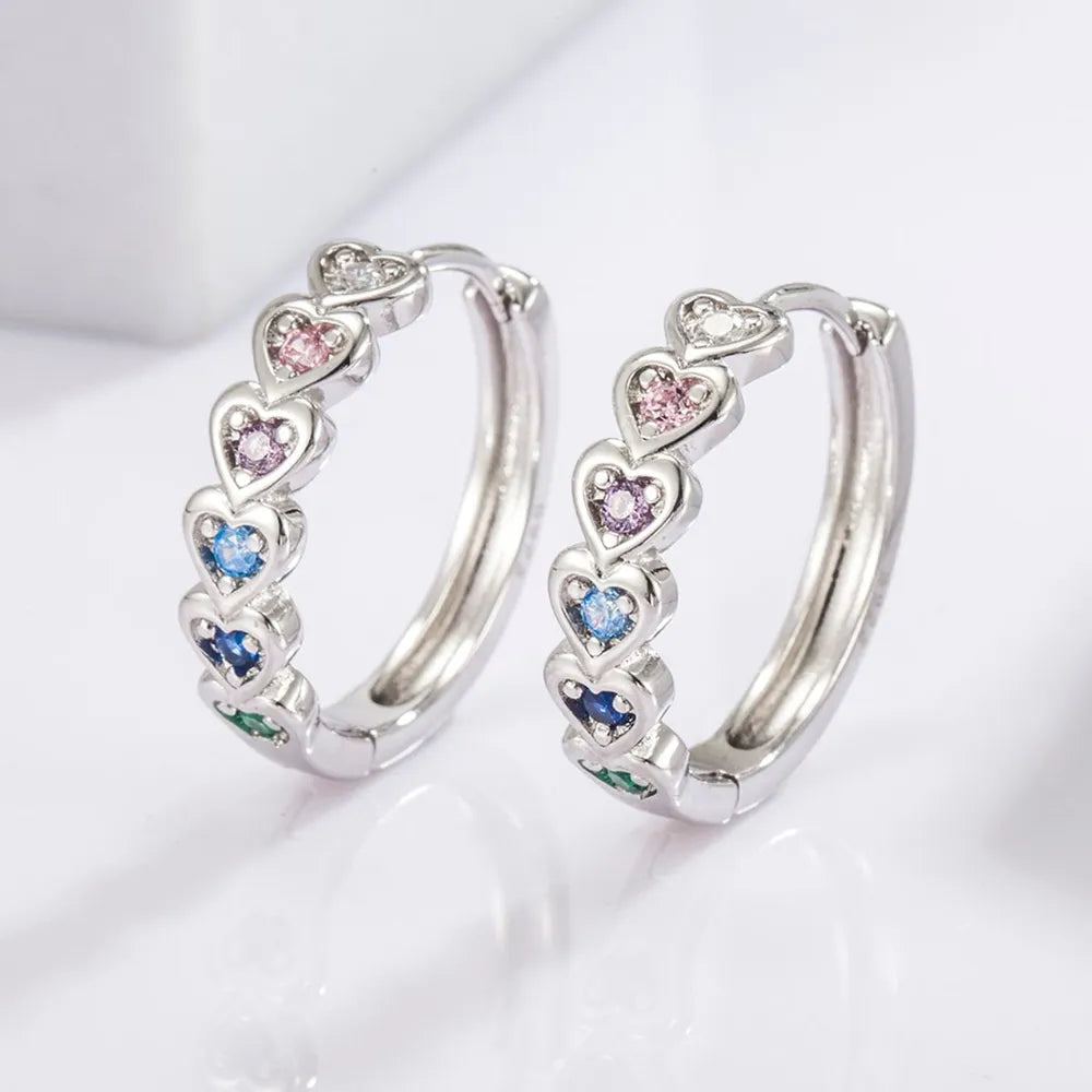 925 Sterling Silver Inlaid Zircon Heart Huggie Earrings - V.I.P Digital Presence