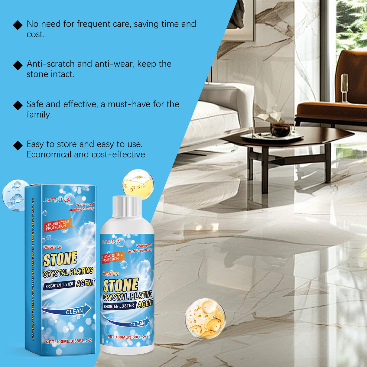 Stone Crystal Plating Agent, Kitchen Quartz Tile Countertop Scratch Repair Cleaning Stain Brightener - V.I.P Digital Presence