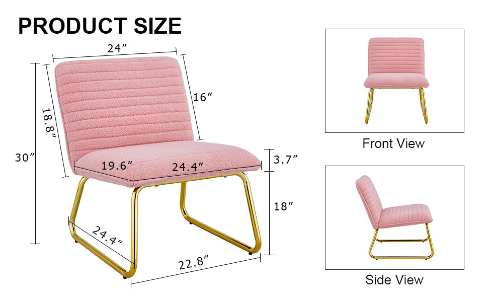 Modern minimalist pink plush fabric single person sofa chair with golden metal legs