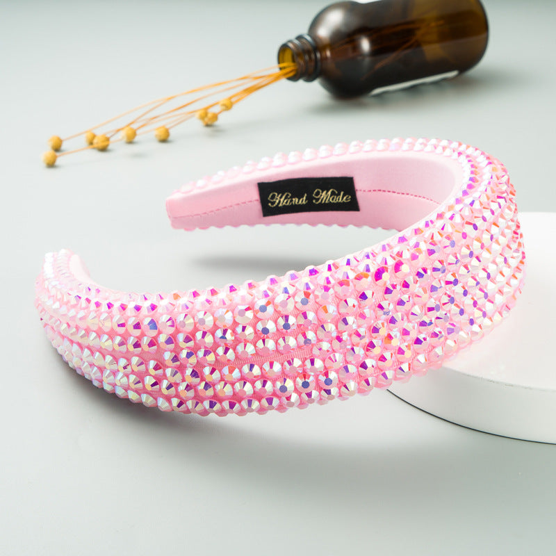 Ins Super Flash Full Drill 4.5cm Wide Brimmed Headdress Thickened Sponge Solid Color Headband Ladies Press Release Art Headband - V.I.P Digital Presence