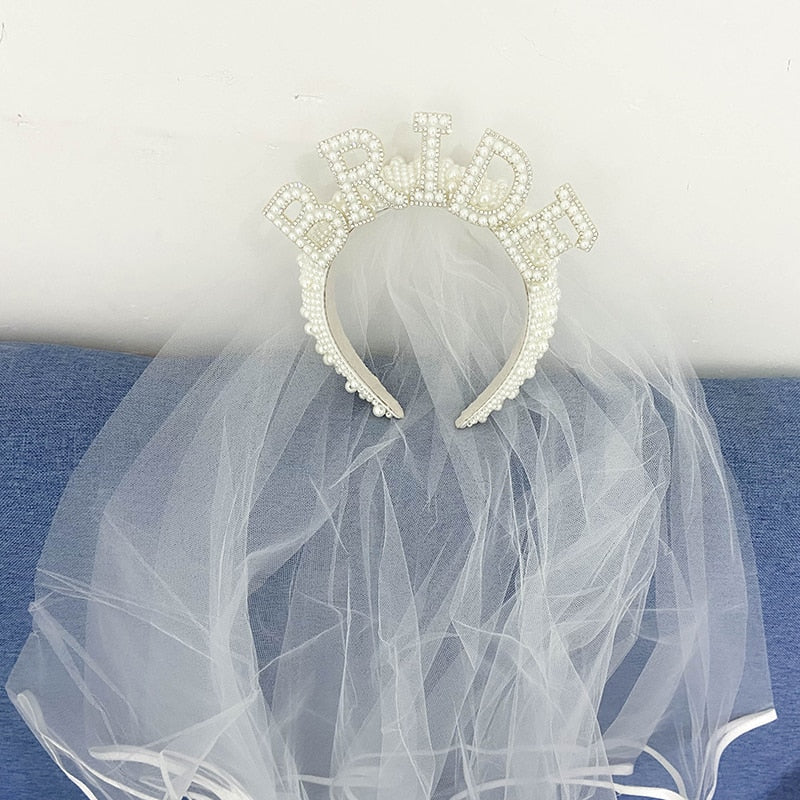 Bride to be Pearl crown tiara veil Bach Bachelorette hen Party Bridal Shower wedding engagement rehearsal dinner Decoration Gift - V.I.P Digital Presence