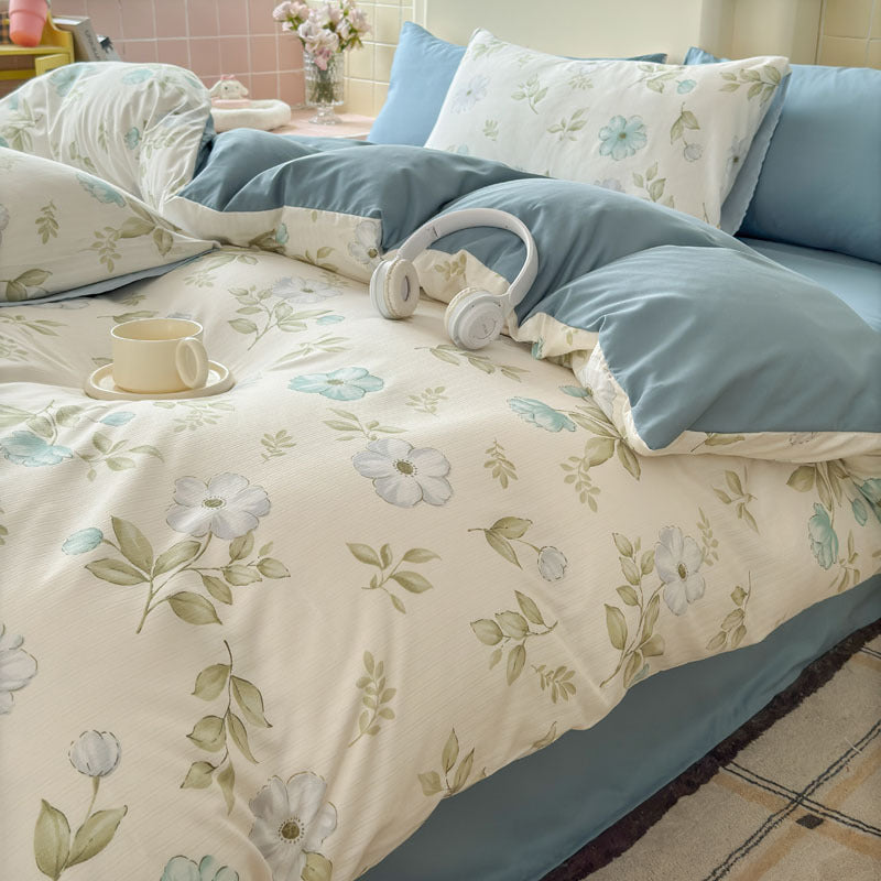 Double Gauze Four-Piece Set Jacquard Small Bamboo Cotton Three-Piece Set Student Dormitory INS Fresh Floral Bedding - V.I.P Digital Presence