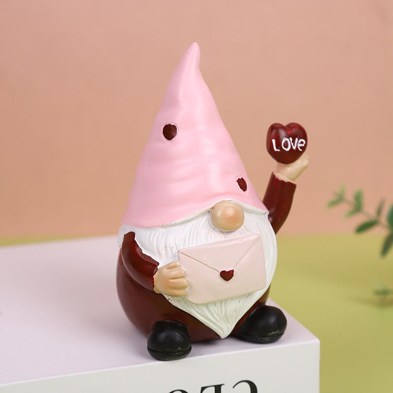 Valentine's Day Dwarf Doll Resin Gift Ornament Desktop Decoration Pink Hat Dwarf - V.I.P Digital Presence