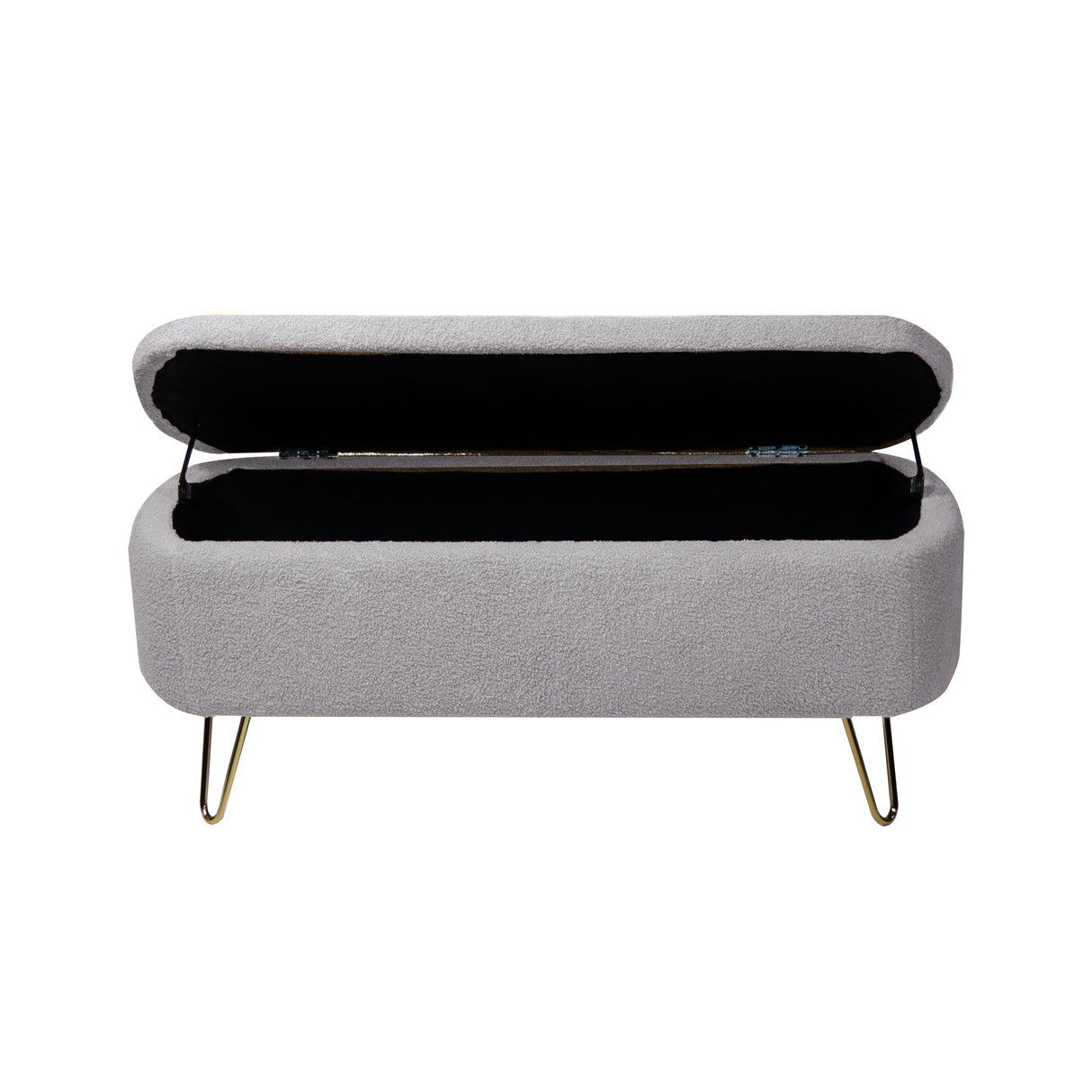 Grey Storage Ottoman Bench for End of Bed Gold Legs Modern Grey Faux Fur Entryway Bench - V.I.P Digital Presence