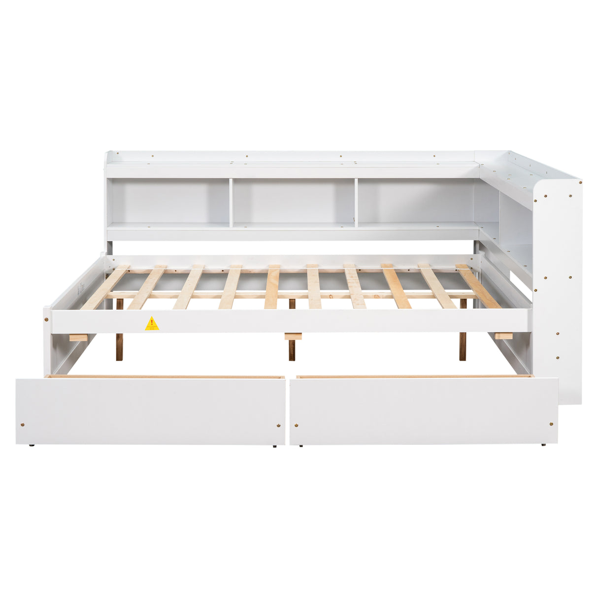 Full Bed with L-shaped Bookcases, Drawers ,White - V.I.P Digital Presence