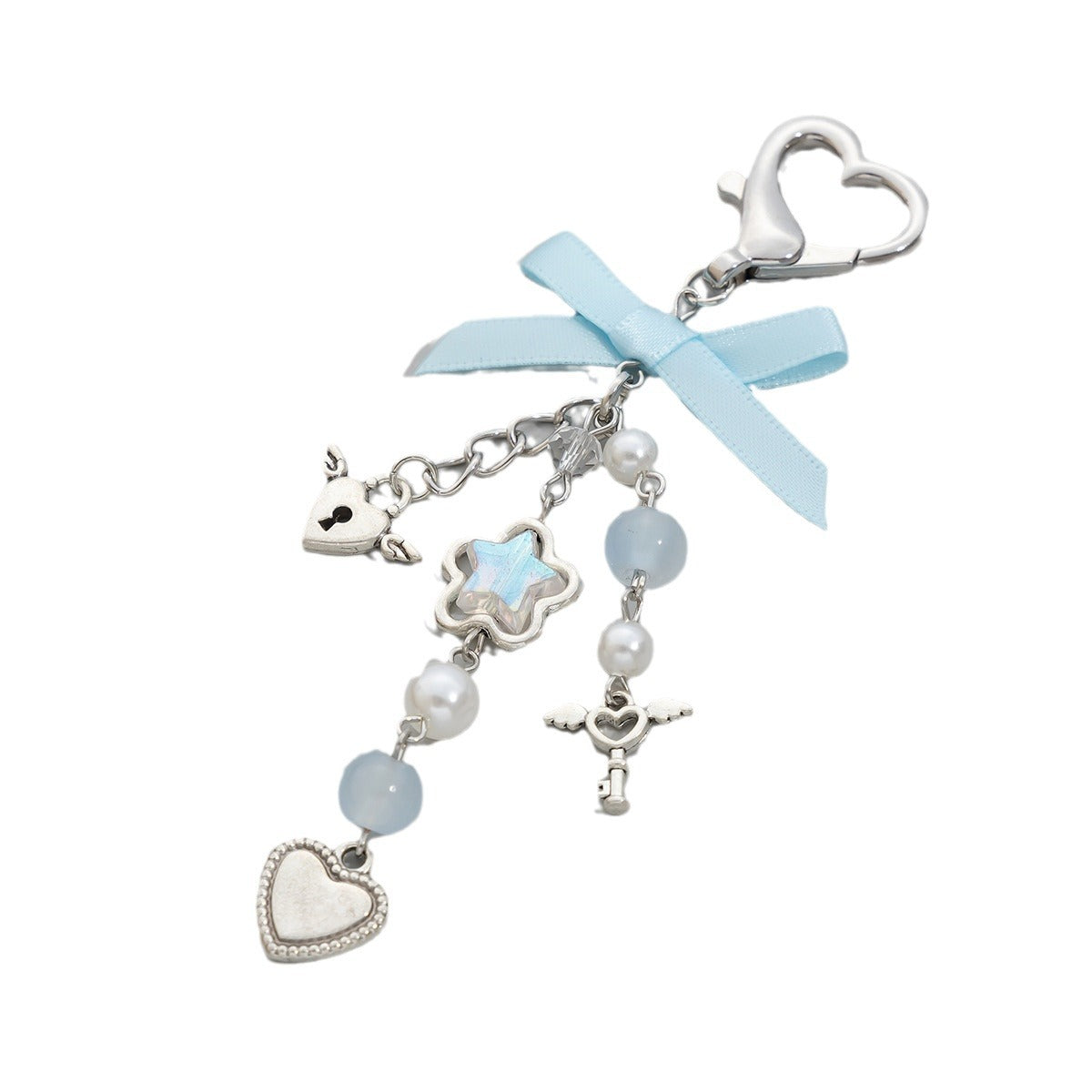 Little Fresh Love Bow Ribbon Keychain Sweet Wind Imitation Pearl Alloy Pendant - V.I.P Digital Presence