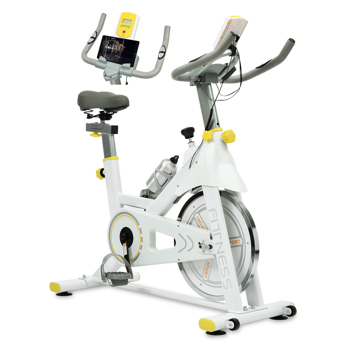 Indoor Exercise Bike Cycling Bike with Comfortable Seat Cushion Yellow+White - V.I.P Digital Presence