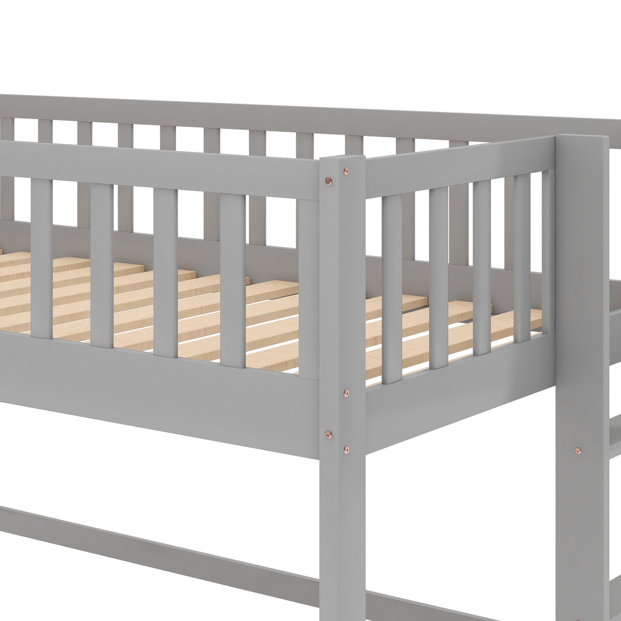 Twin Size Low Loft Bed with Ladder and Slide Gray