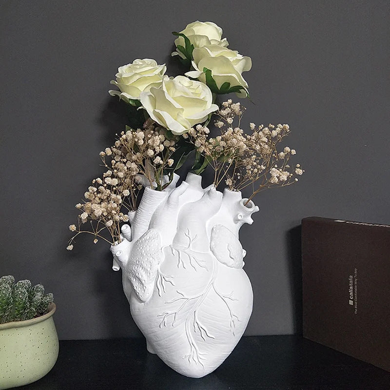 Heart-Shaped Flower Vase Resin Ornament Desktop Living Room Plant Pot Table Decoration Craft - V.I.P Digital Presence