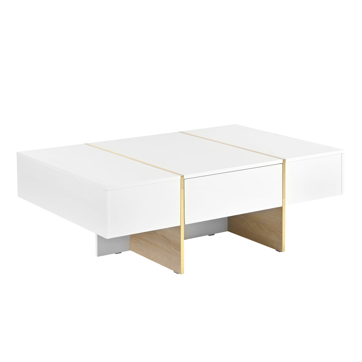 ON-TRANS 47.2 inch x 31.4 inch multifunctional rectangular sofa table with 2 drawers and gold wood grain leg center table, white - V.I.P Digital Presence
