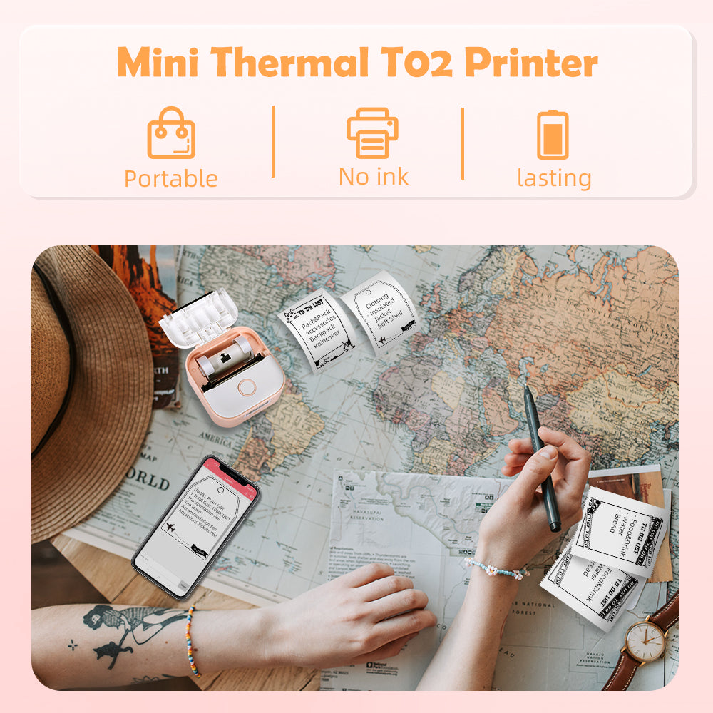 Phomemo Portable Mini Thermal Printer T02 Mini Pocket Label Printer DIY Self-adhesive Sticker Label Machine Various Label Paper - V.I.P Digital Presence