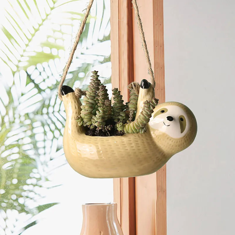1Pcs Ceramic Hanging Plant Pots Scindapsus Chlorophytum Hanging Flower Basket Flower Pot Cartoons Animal Vase Garden Decoration - V.I.P Digital Presence