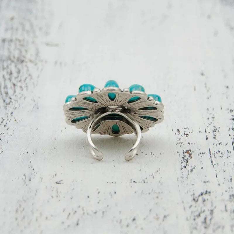 Artificial Turquoise Alloy Flower Ring - V.I.P Digital Presence