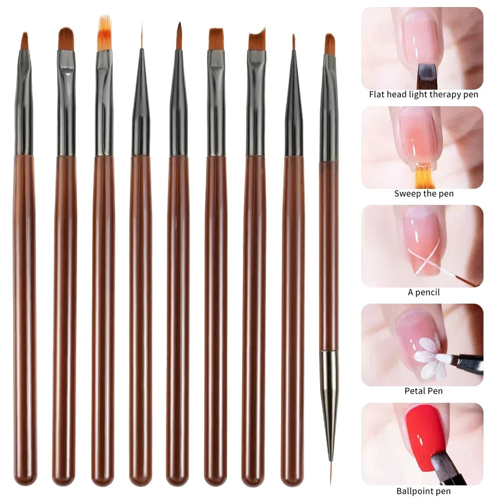 9PCS UV Gel Nail Brush Liner DIY Painting Pen Manicure Acrylic Drawing Brush for Nail Art Design Nails Tip Display Painting Tool - V.I.P Digital Presence