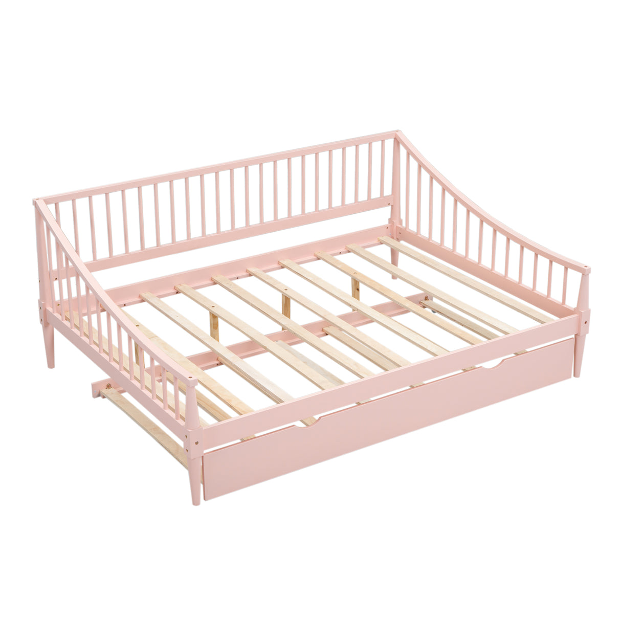 Full Size Daybed with Trundle and Support Legs Pink