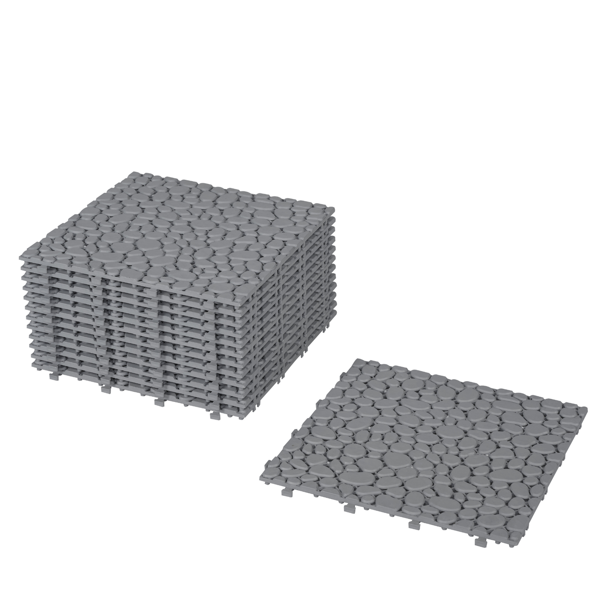 12 x 12 inch gray interlocking deck tiles, plastic waterproof pebble pattern, pack of 12 pieces - V.I.P Digital Presence