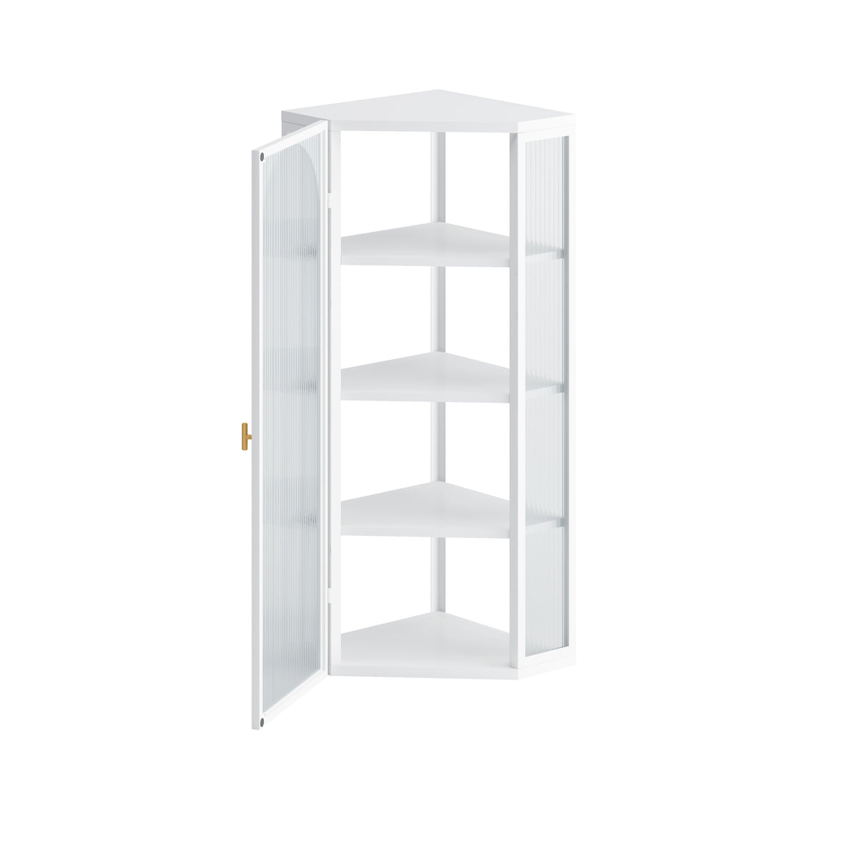 Glass Door Wall Mounted Corner Cabinet with Featuring Four-tier Storage White