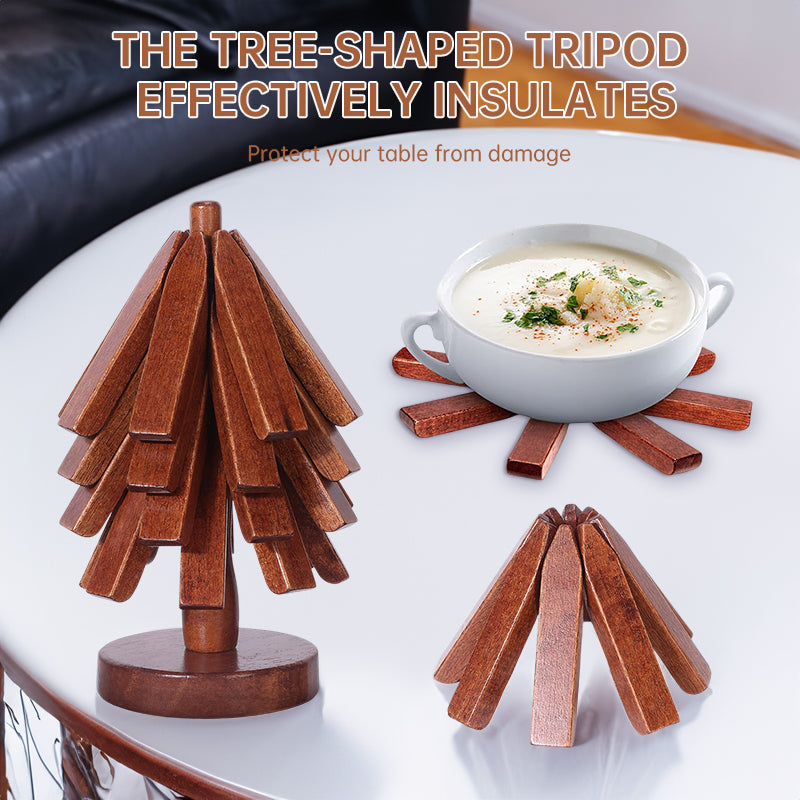 A set of tree - shaped wooden items including 4 trivets for hot dishes, pots, and pans, along with 1 stand. - V.I.P Digital Presence