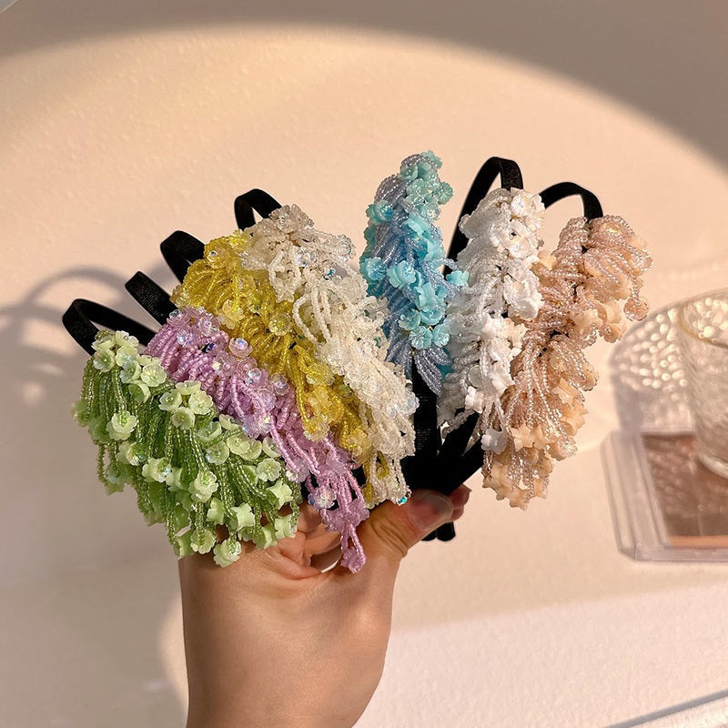 Handmade rice bead tassel flower side hair hoop for women - V.I.P Digital Presence