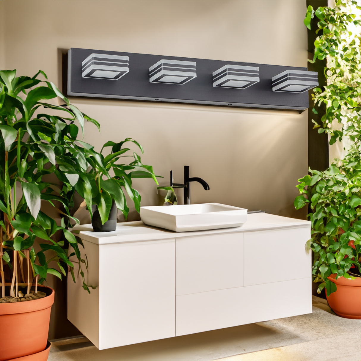 LED Modern Black Vanity Lights, 4-Lights Acrylic Matte Black Bathroom Vanity Lights Over Mirror - V.I.P Digital Presence