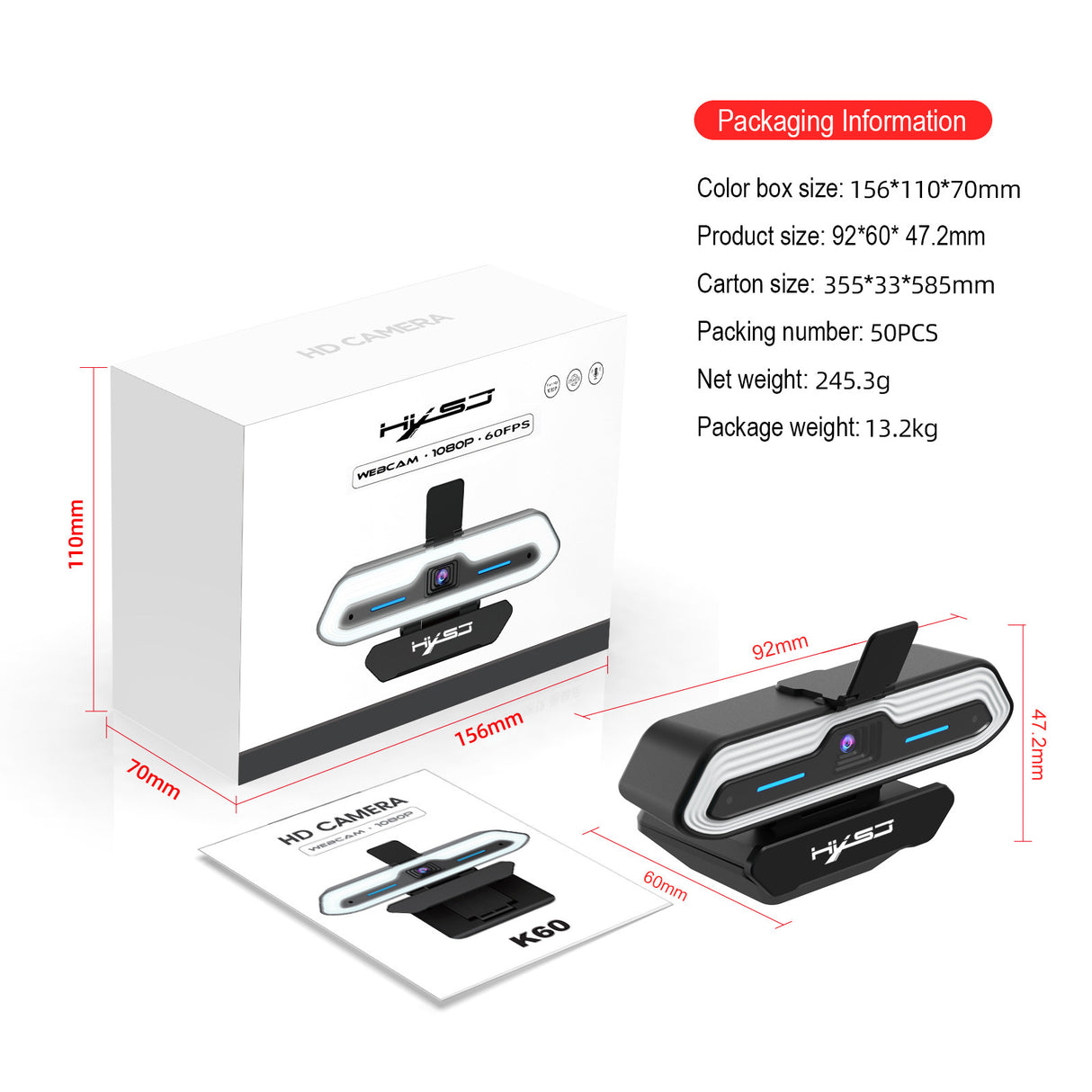 Computer camera with built-in microphone, AF autofocus, USB high-definition night vision, live streaming, video conferencing, online courses - V.I.P Digital Presence