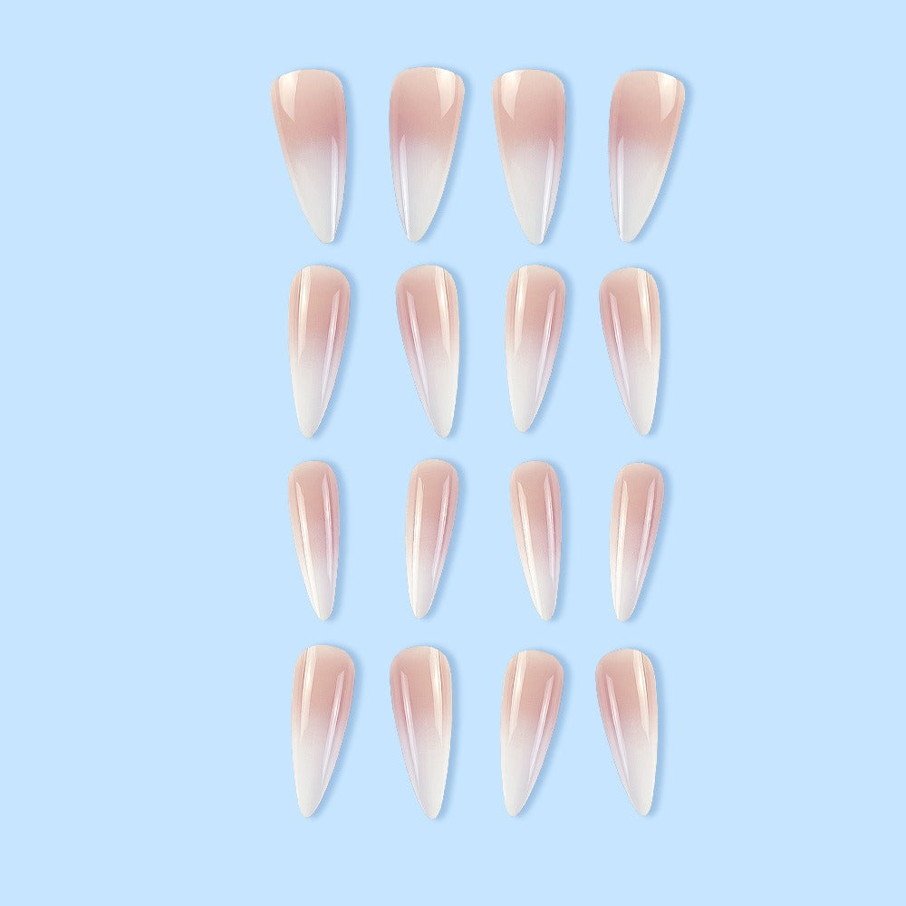 Milky white powder gradient long drop-shaped manicure, high-end fake nail patch wearable nail patch - V.I.P Digital Presence