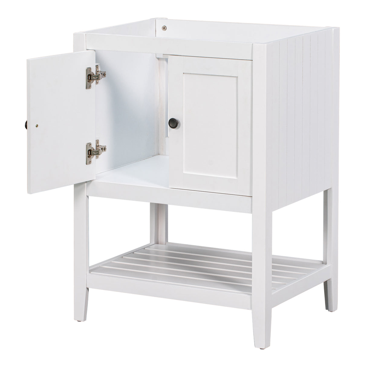 24" Bathroom Vanity Base Only, Soild Wood Frame, Bathroom Storage Cabinet with Doors and Open Shelf, White - V.I.P Digital Presence