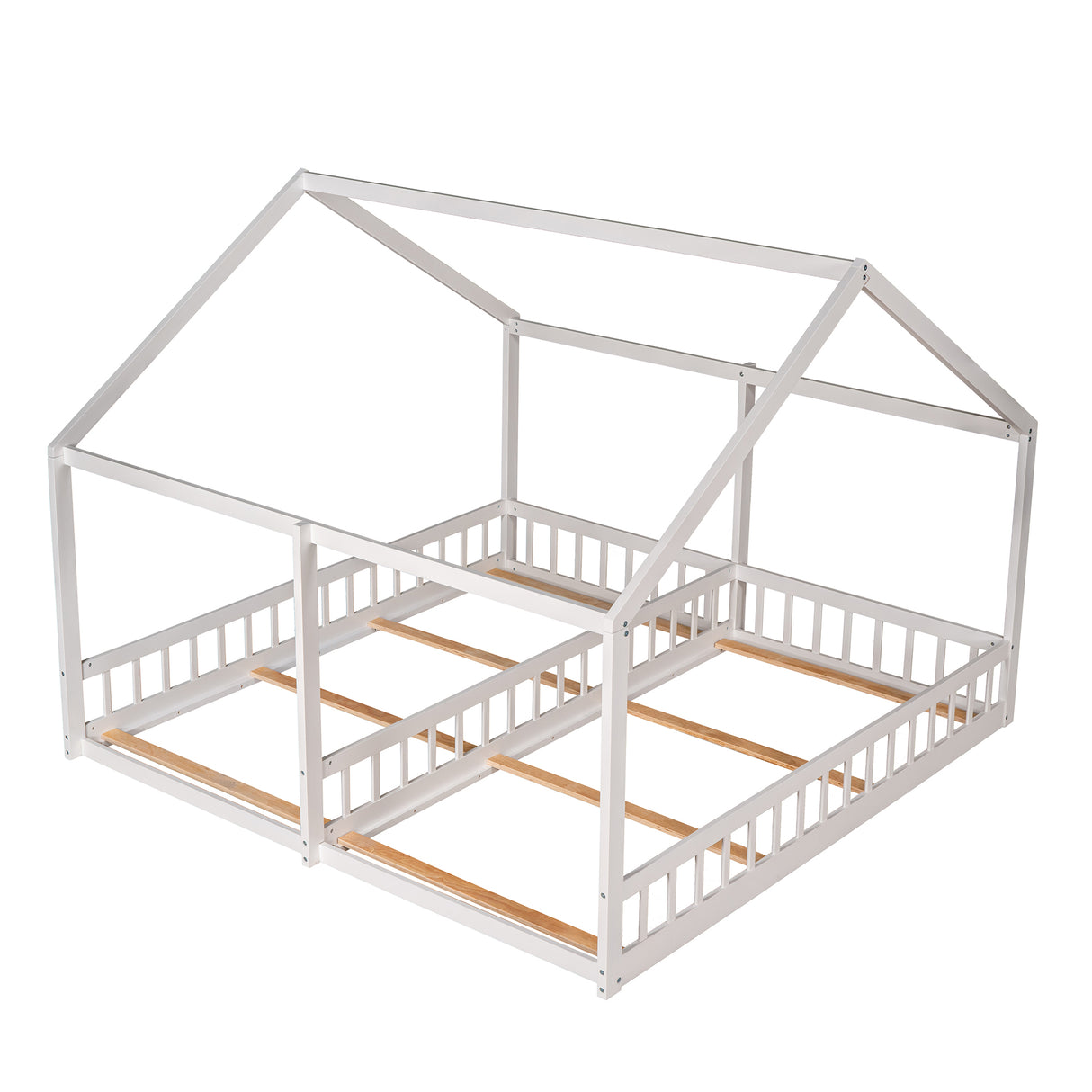 Twin Size House Platform Beds Two Shared Beds White