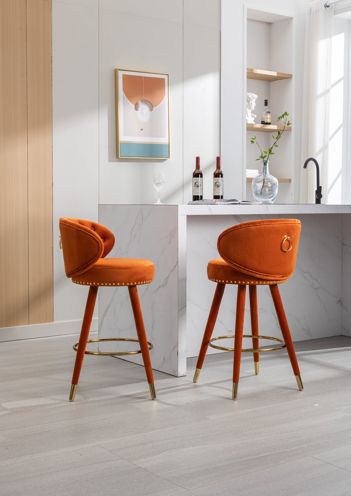 COOLMORE Counter Height Bar Stools Set of 2 for Kitchen Counter Solid Wood Legs with a fixed height of 360 degrees