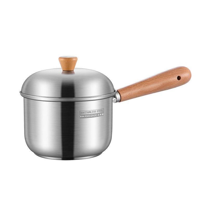 304 stainless steel milk pot, instant noodle pot, household wooden handle dormitory small soup pot, milk heating baby food pot - V.I.P Digital Presence