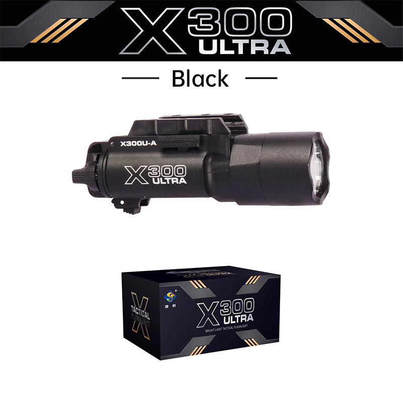 Tactica Flashlight X300-B/X300U-B/XU35: metal pistol gun strobe LED lights for 20mm rails, ideal for airsoft and hunting. - V.I.P Digital Presence