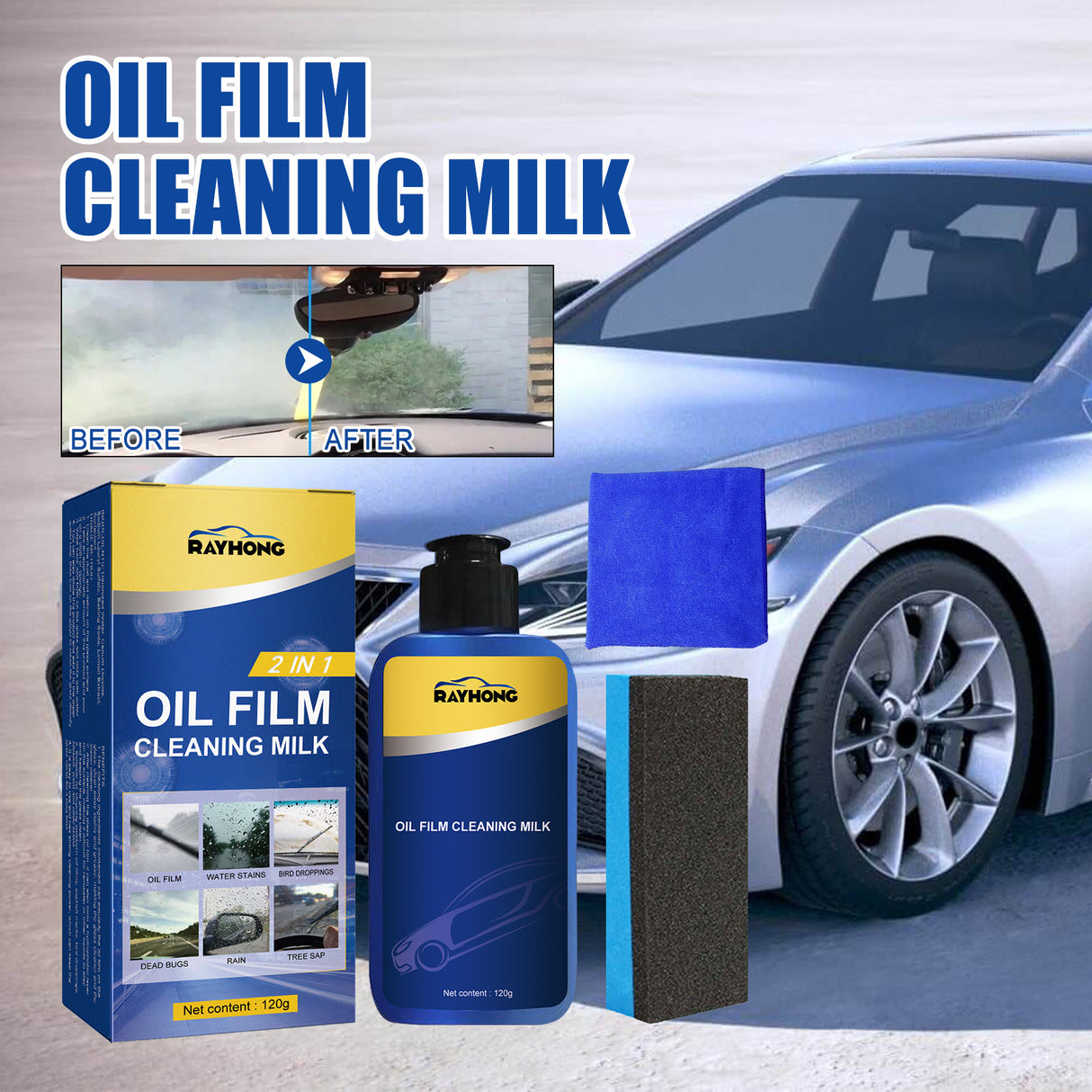 2 In 1 Car Oil Film Cleaner Oil Film Cleaner For Car Front Windshield Window Stains - V.I.P Digital Presence