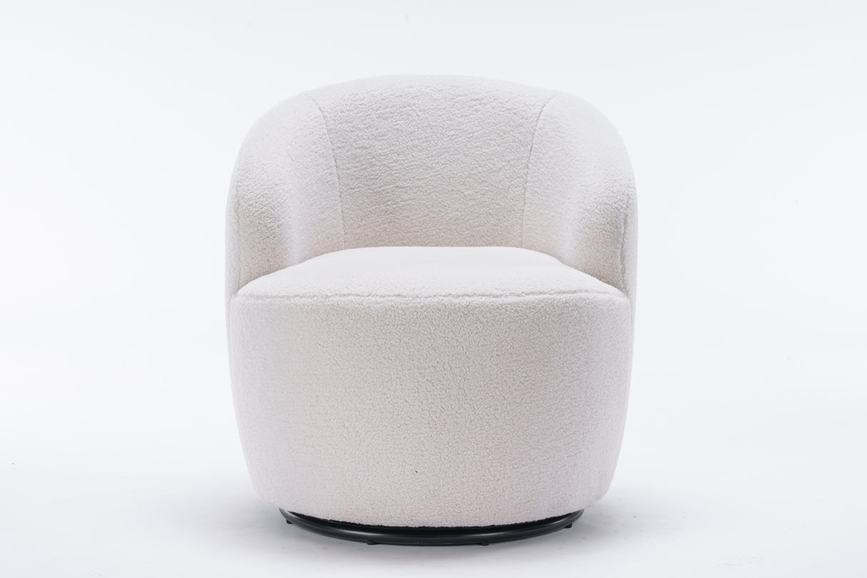 Teddy Fabric Swivel Accent Armchair Barrel Chair With Black Powder Coating Metal Ring Ivory White - V.I.P Digital Presence