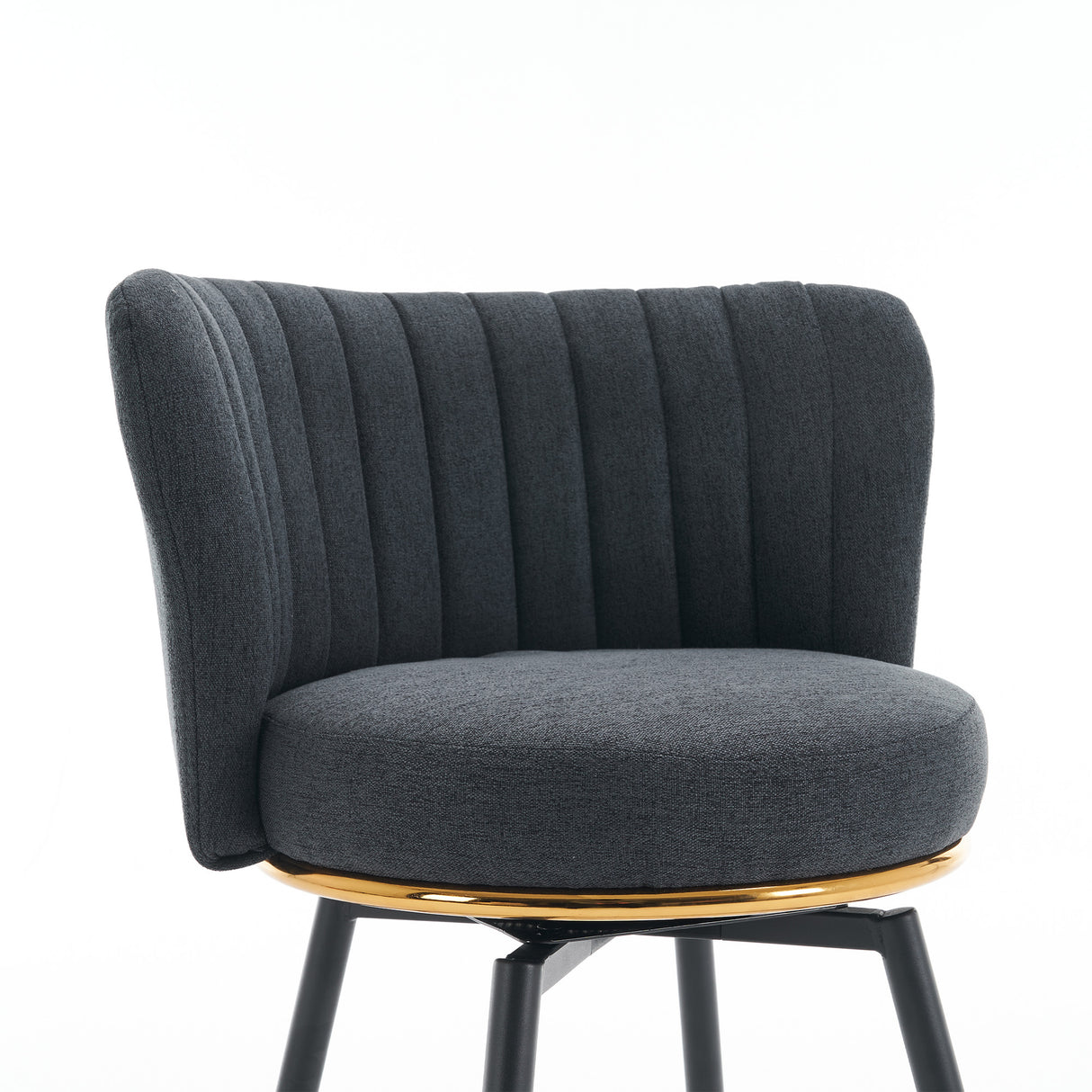 A set of 2 gray rotating bar stools - high backrest, adjustable, with elegant metal backrest decoration - V.I.P Digital Presence