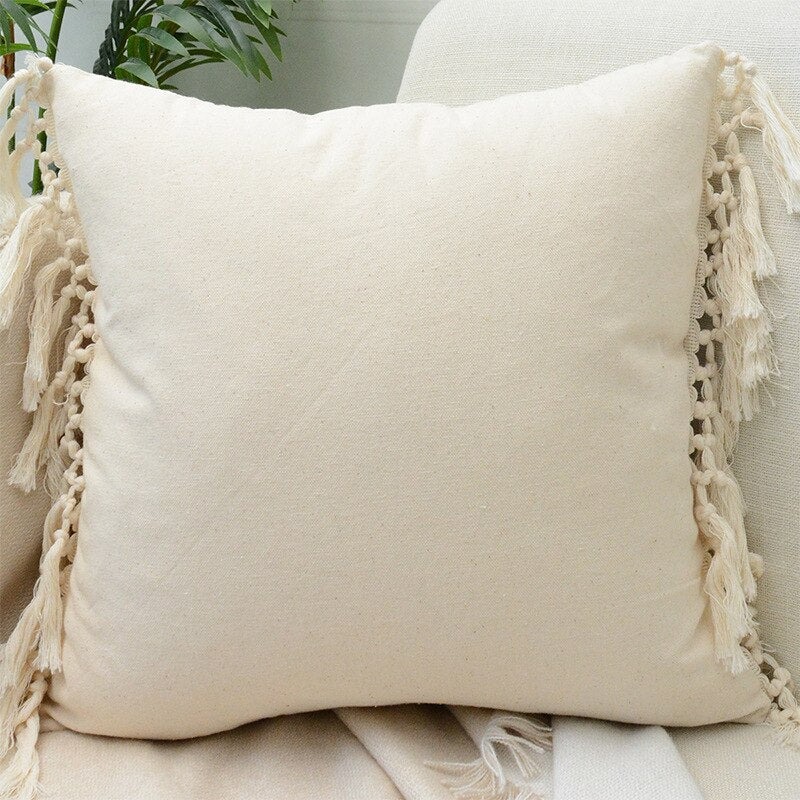 Tassels Cushion Cover 45x45cm Beige White Pillow Covers Decorative Pillow Case Square Home Boho Decor Macrame Pillowcase - V.I.P Digital Presence