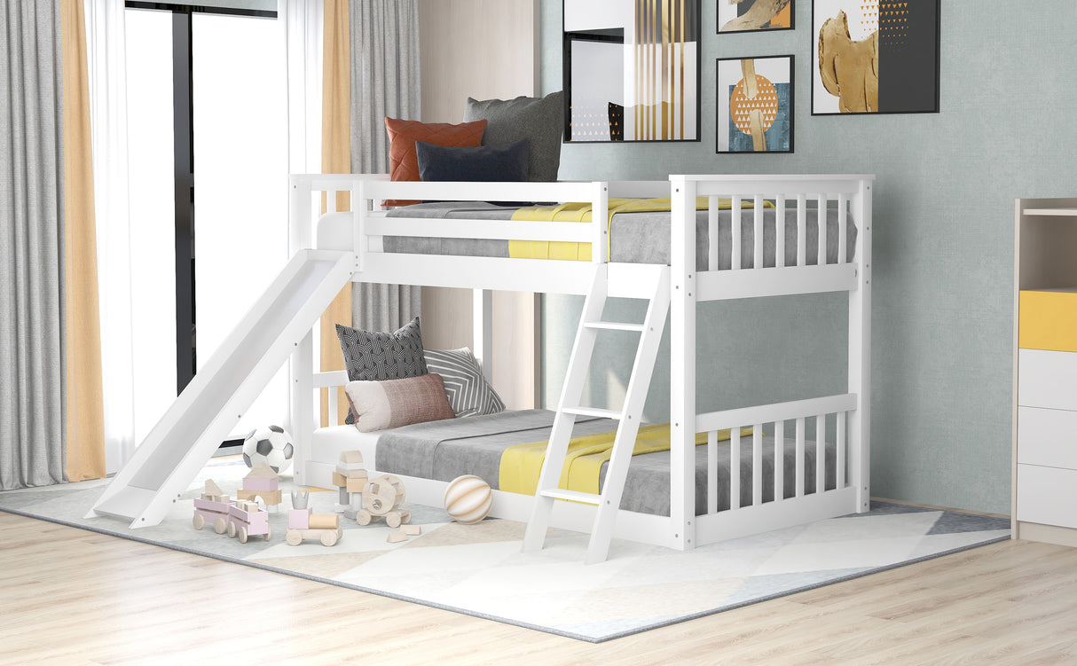 Twin over Twin Bunk Bed with Convertible Slide and Ladder White
