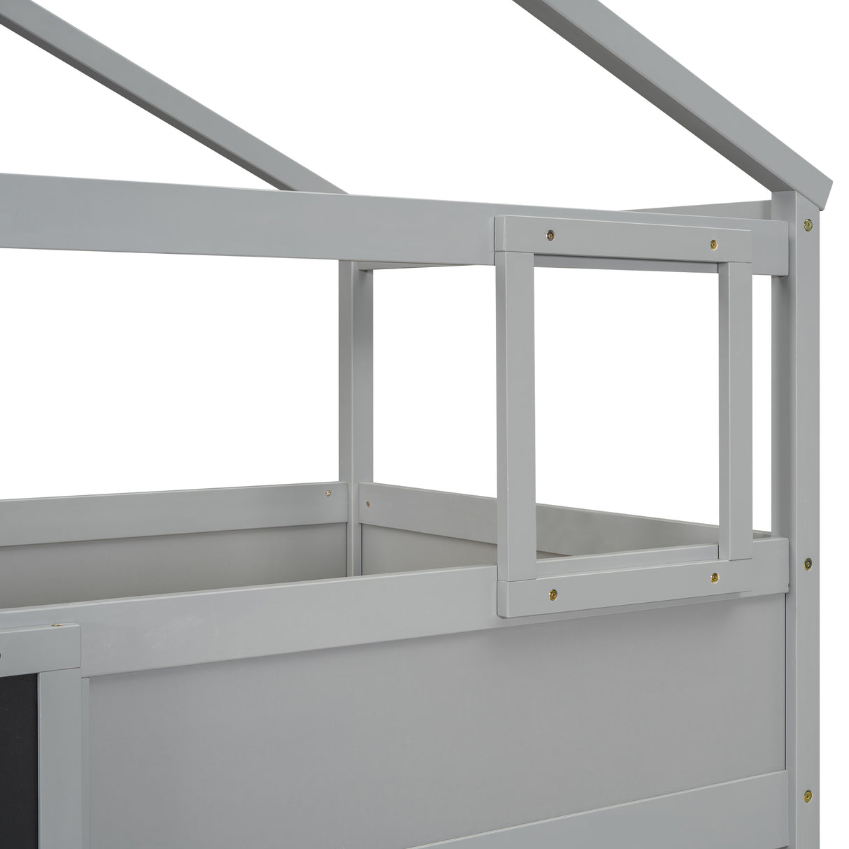 Twin over Full House Bunk Bed with Storage Staircase and Blackboard Gray