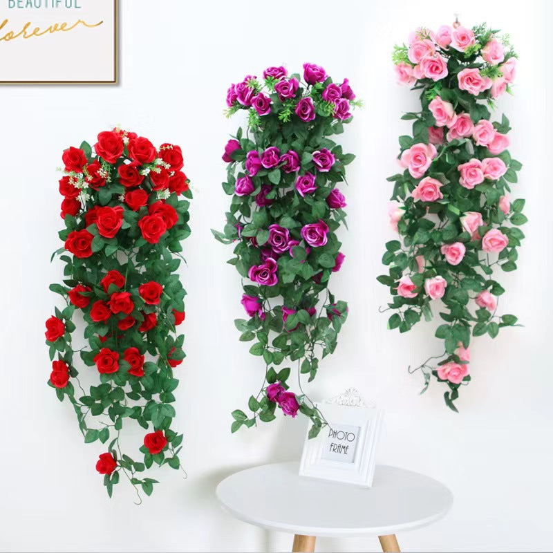 Simulated rose wall hanging chlorophytum comosum false plastic indoor living room air conditioning pipe decoration - V.I.P Digital Presence