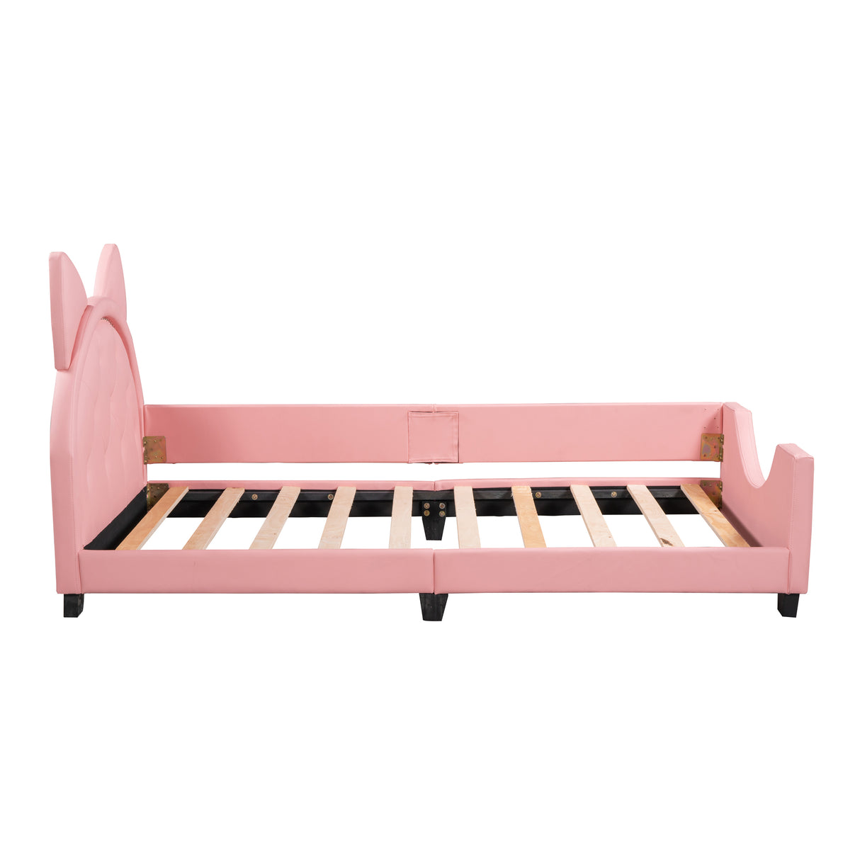 Twin Size Upholstered Daybed with Carton Ears Shaped Headboard Pink