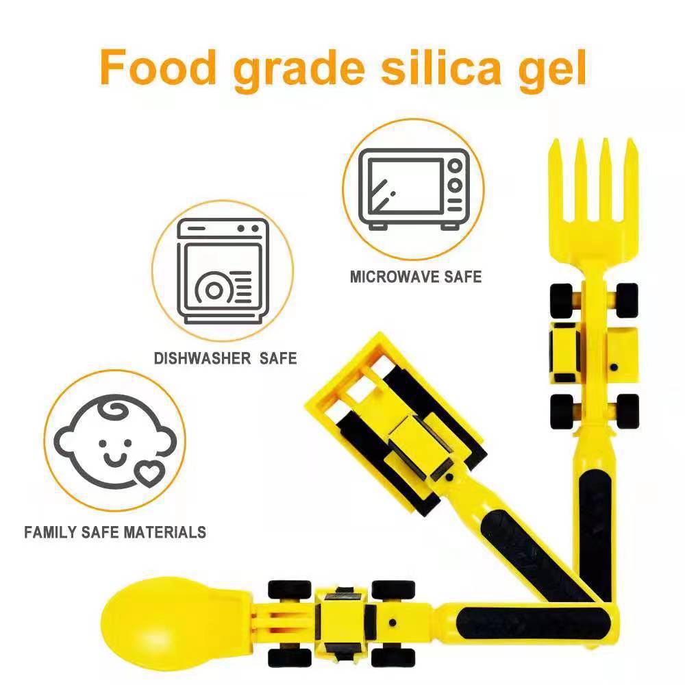 Dinneractive car bulldozer excavator fork shovel dining plate children's tableware three sets - V.I.P Digital Presence