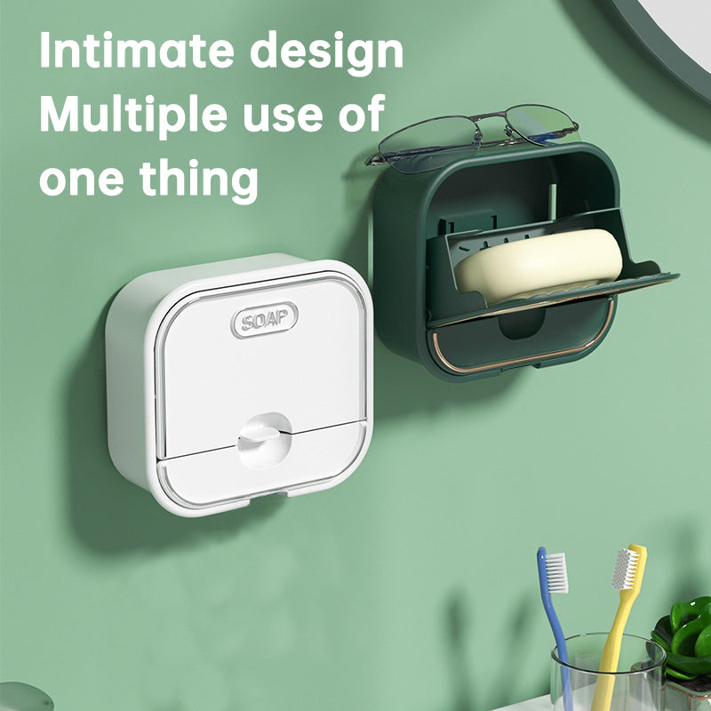 Non Perforated Wall Mounted Soap Storage Rack With Double Layer Drainage Flip Cover For Toilet Storage Household Soap Box - V.I.P Digital Presence